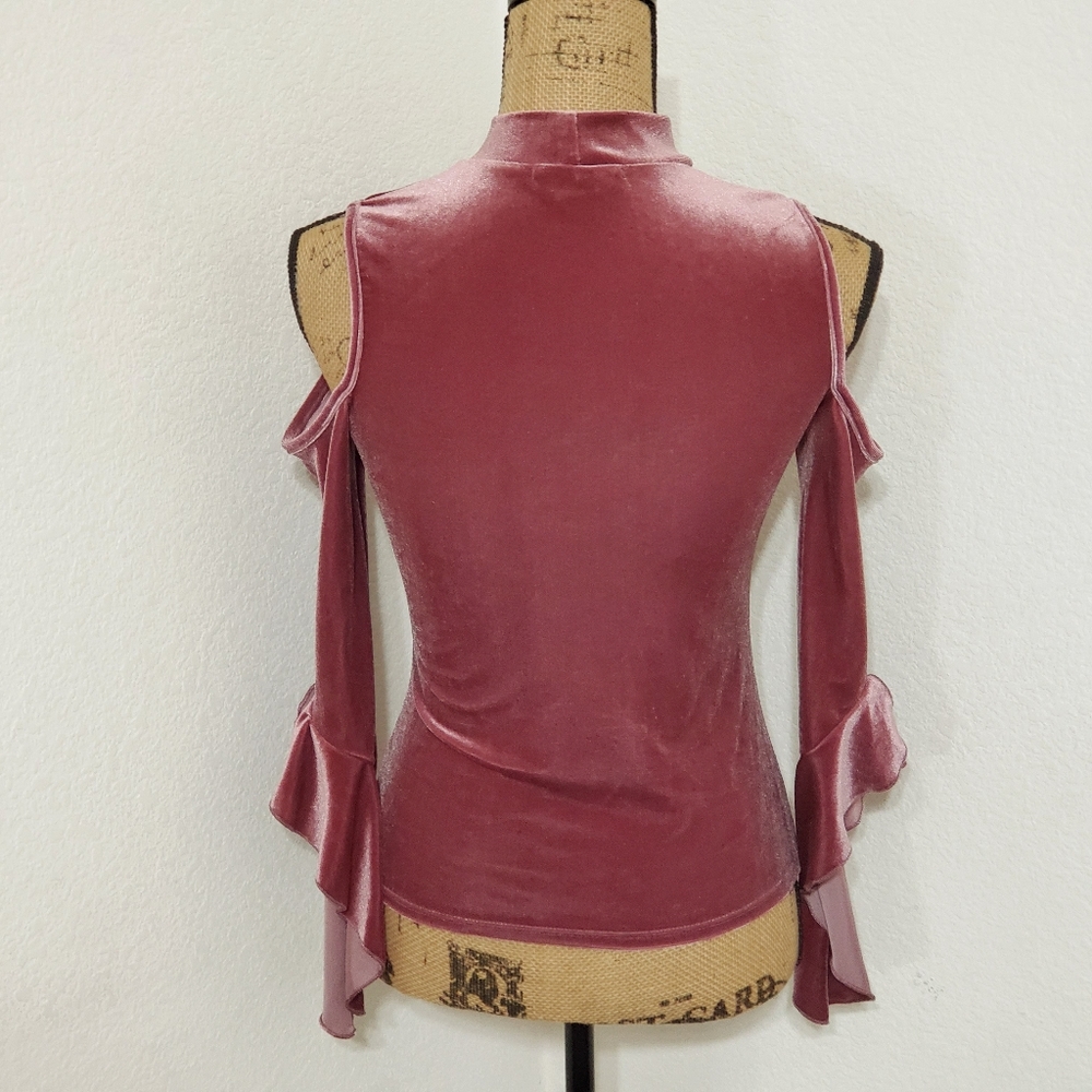 Toska Mock turtleneck cold shoulder top bell fairy sleeve rose mauve sz.Sm - Picture 3 of 5